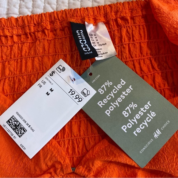 H&M Balloon-Sleeved Cropped Blouse Top Orange Size M Rave Festival Tie Front - Picture 10 of 12